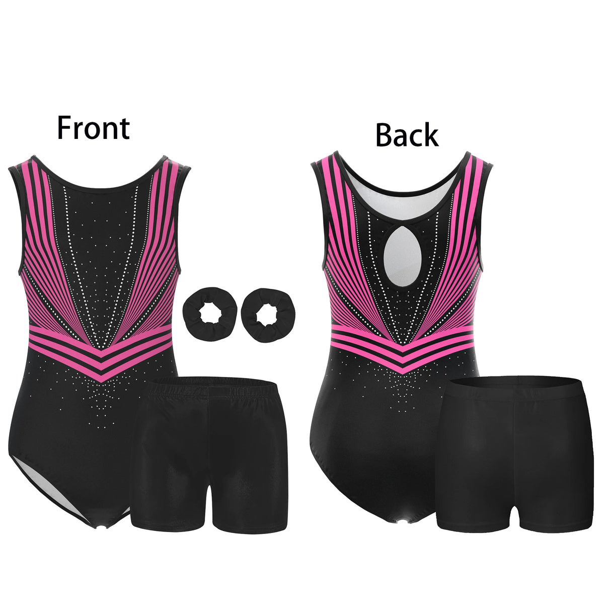 4 Piece Gymnastics Leotards for Girls Sleeveless Athletic Biketard Kids Water-drop Back Unitard Tumbling  Activewear Outfits