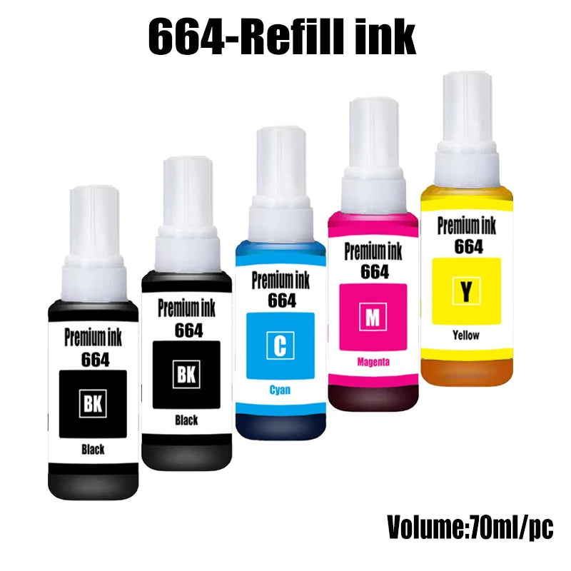664 Refill ink Premium Ink for Epson T6641 T6642 T6643 T6644 ET-2500, 2550, 4500, 4550, 2600, 2650, 3600, 1650 Printer