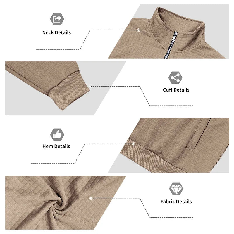 semi-zipper sweater men's autumn and winter jacquard small checkered stand-up collar casual pullover large size sweater