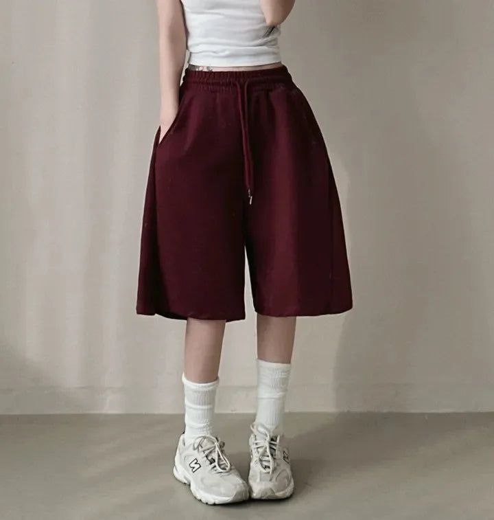 Summer Drawstring Wide Leg Shorts Women Fitness Running Loose Casual Large Sports Shorts Sweat Short High Elastic Lace Up Pants