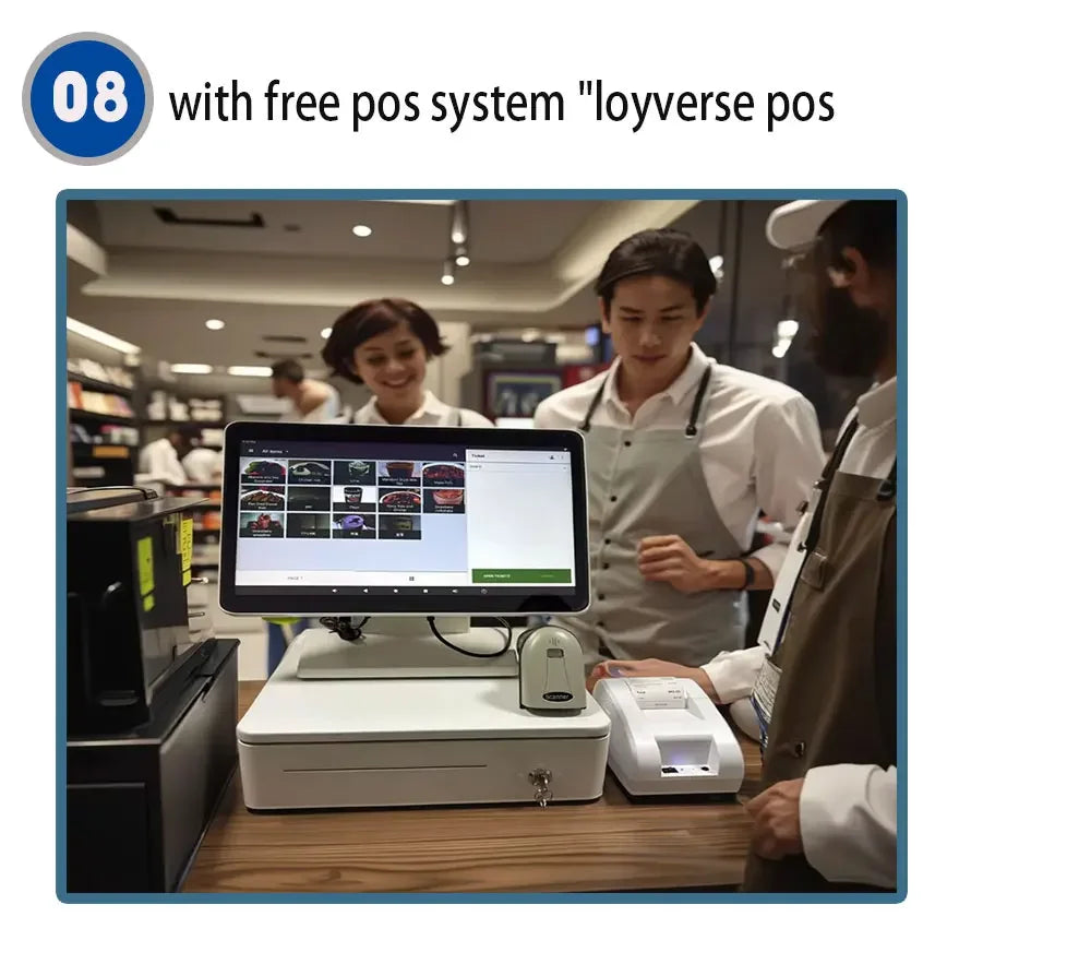 14 Inch All in One POS Cash Register Dual Screen Pos Syste for Coffee Shop Superarket Support Restaurant Run Any Software