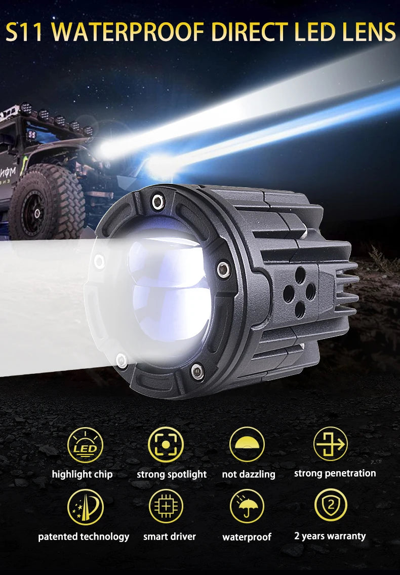 Blue Dual Light Emitting Diode Projector Headlight Car Jeep Motorcycle Spotlight Work Light 40w Smart Car Headlight