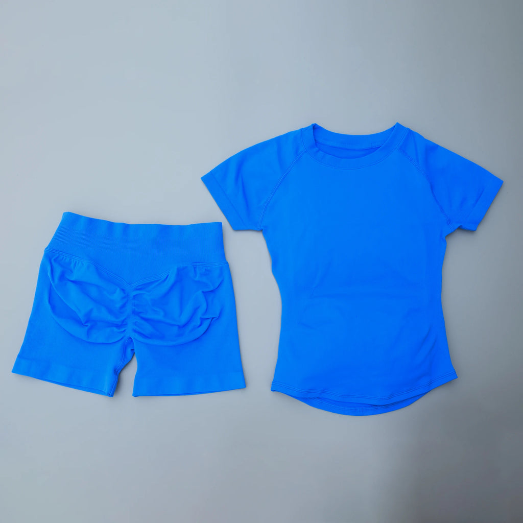 SWEAT UNDFYNE 2 Pieces Sports Sets Short Sleeve Seamless Yoga Top Fitness Set Women Workout Running Sports Shorts Gym Suit