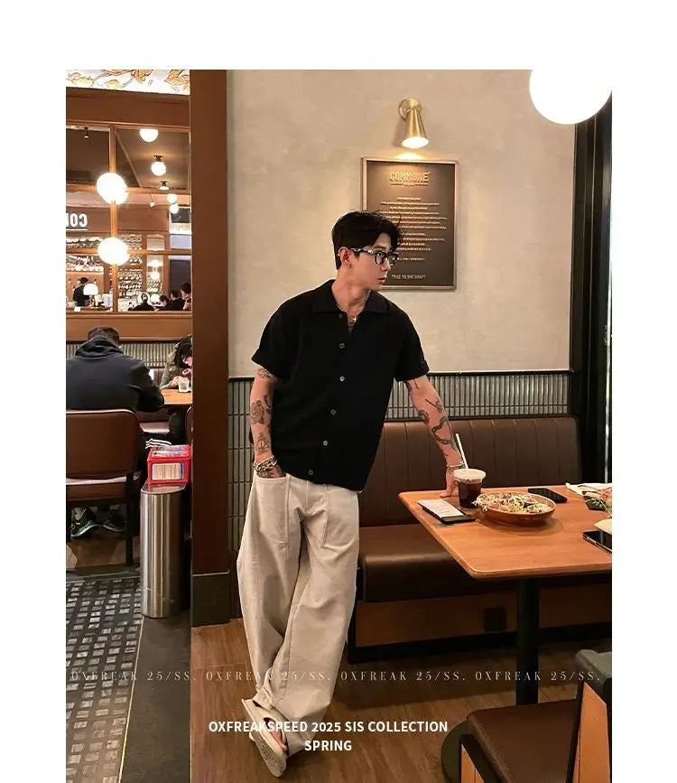 Men's Vintage Knitted Polo Shirt 2025 Summer Short Sleeve Cotton-Blend Breathable Old Money Style Luxury Texture Top