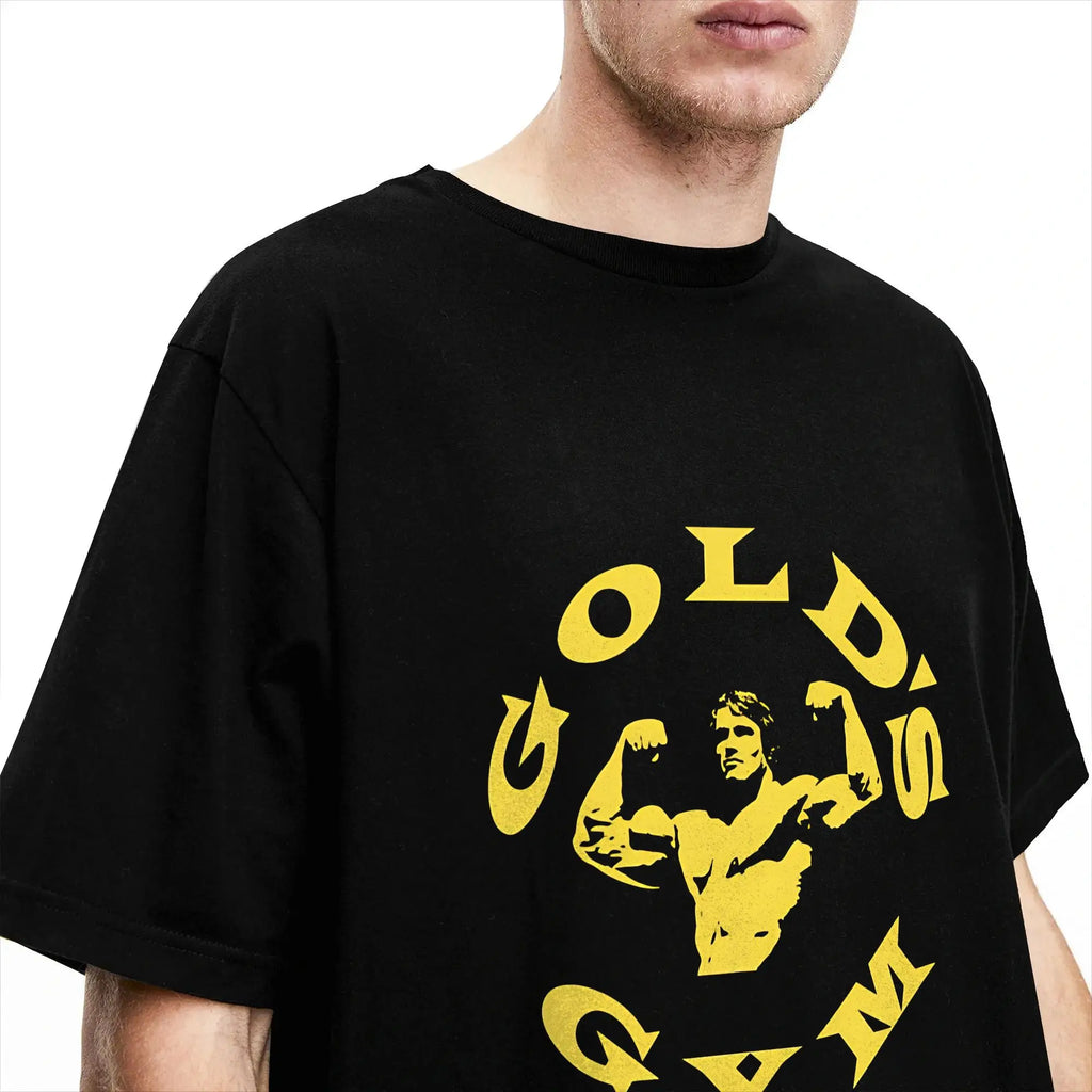 Men T-Shirts Arnold Schwarzenegger Golds Gym Casual 100% Cotton Tees Short Sleeve  T Shirt Crew Neck Tops 6XL