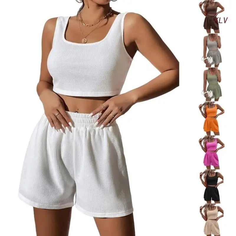 Women Tracksuit Set 2 Piece Two Piece Outfits For Women Sexy Shorts Set Ribbed  Top And Shorts Set Lounge Set