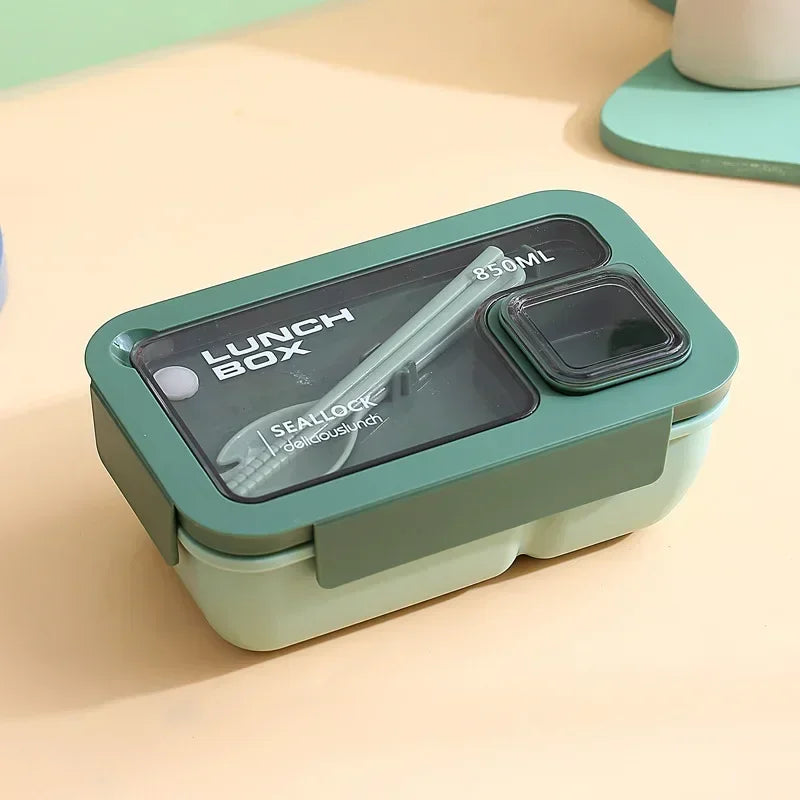 850ml/1100ml Lunch Box Microwave Portable Bento Boxes with Tableware for Kids School Leakproof 4 Grid Food Snack Containers