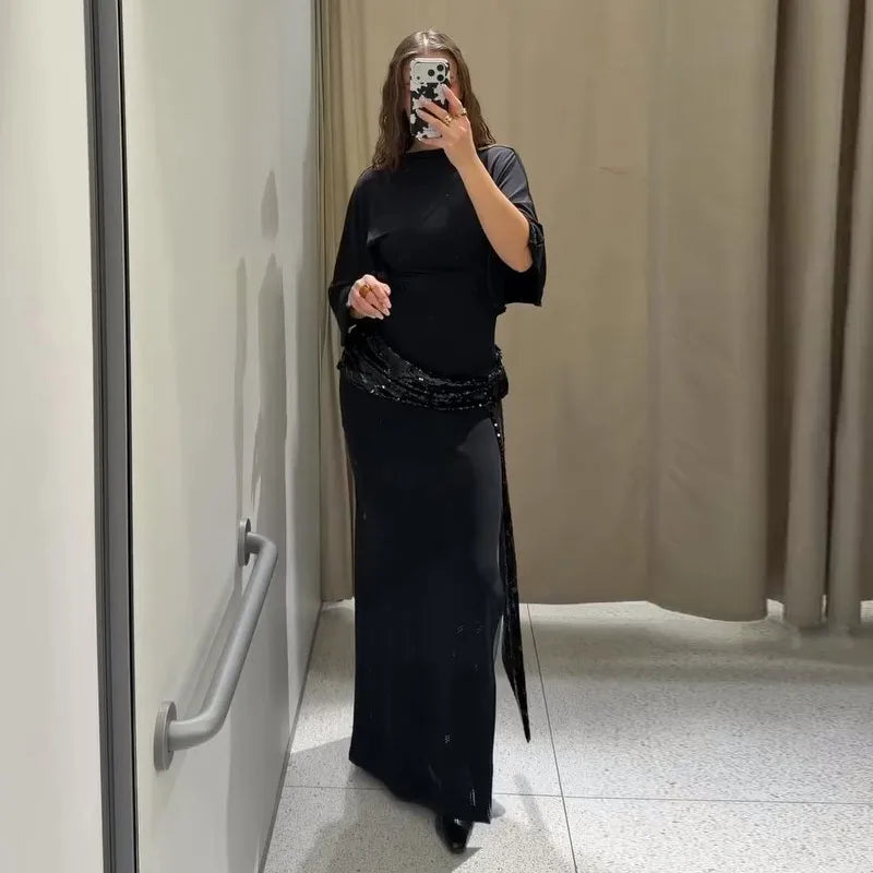 Sexy Deep V-neck Lace Spliced Sequins Long Dress Women Sleeveless Backless Hip Package Slim Dresses 2026 Spring Lady Party Gowns