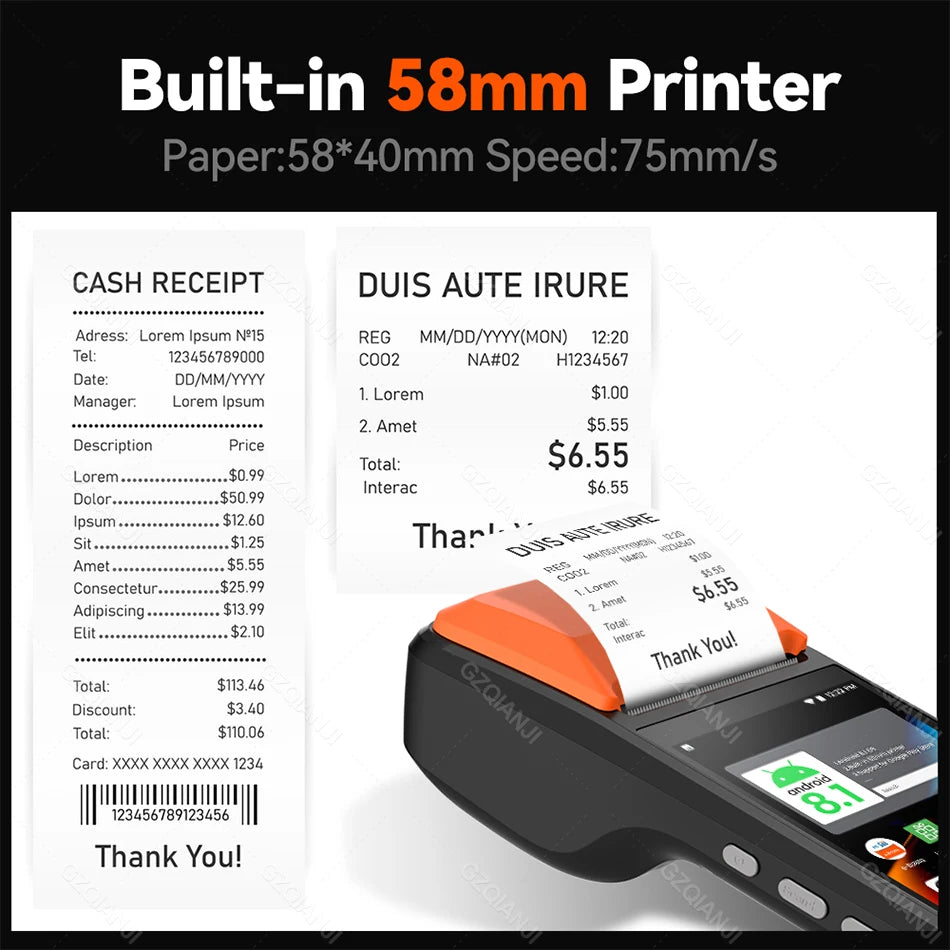 Android 14 Handheld Terminal Android 11 POS Receipt Printer 58mm Portable Machine 5.5 HD Support 1D 2D Barcode Scanner NFC WIFI