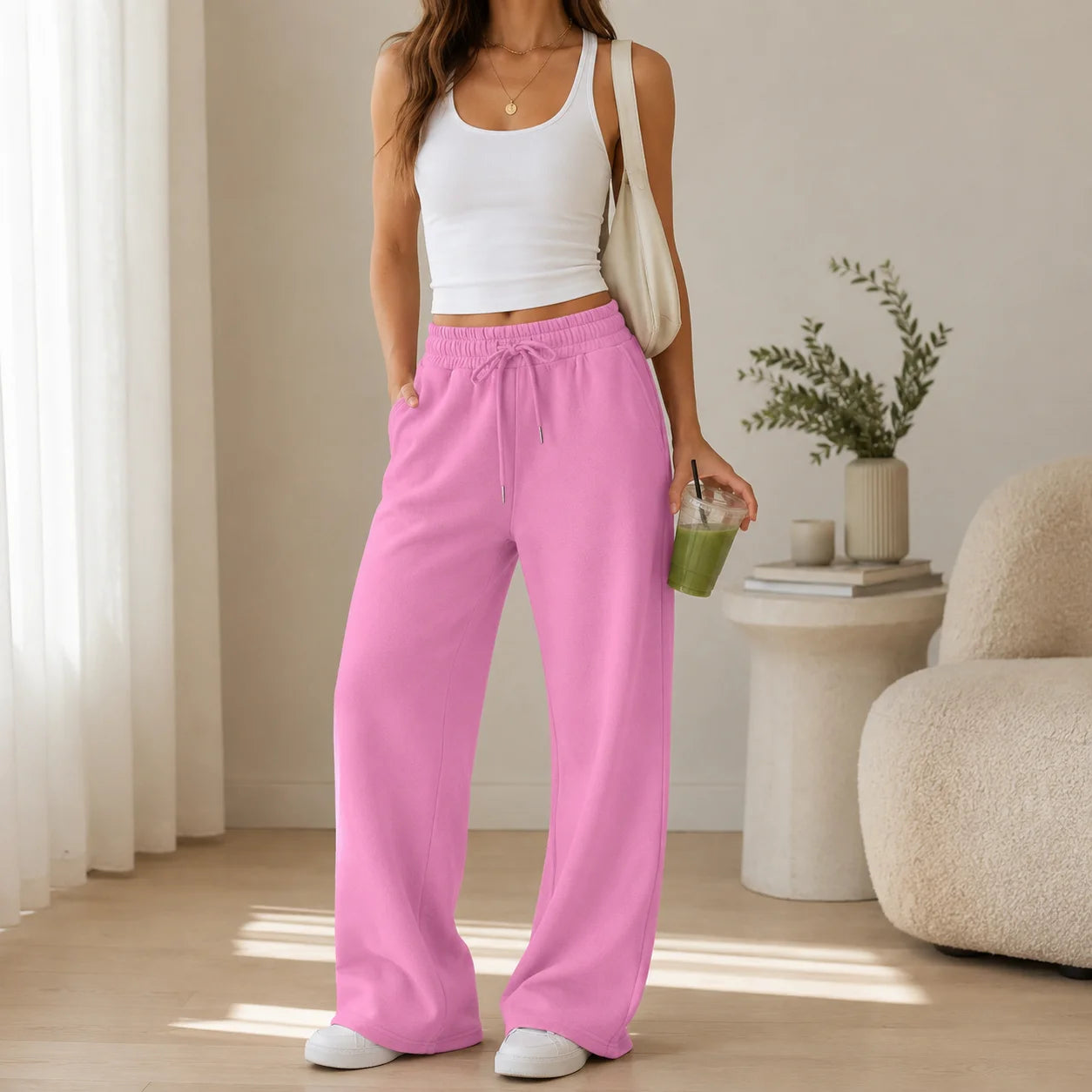 Women Summer Sweatpants 14 Colors Wide Leg Loose Fit Sports Pants Comfortable Drawstring Elastic Waist Casual Streetwear Joggers