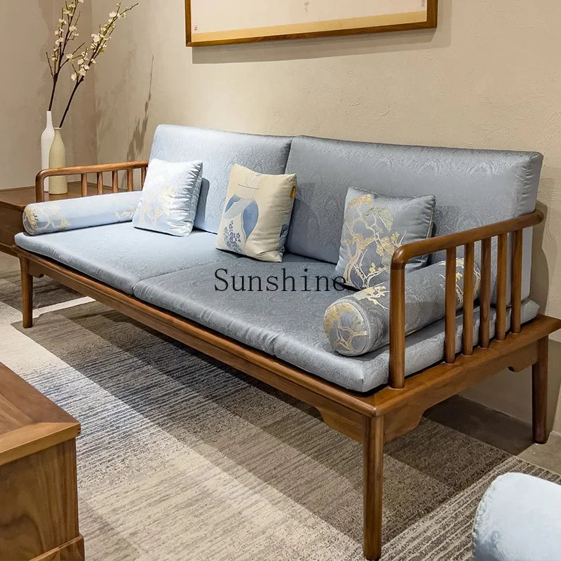 Fabric sofa living room modern simple solid wood new Chinese model room 123 combination  FT