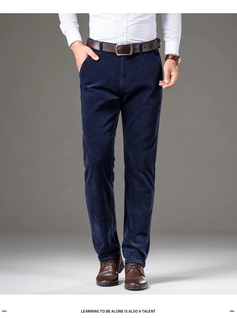 Corduroy Men's Business Casual Pants Fashion Comfortable Khaki Slim Straight Trousers Classic Male Brand Clothing Pants