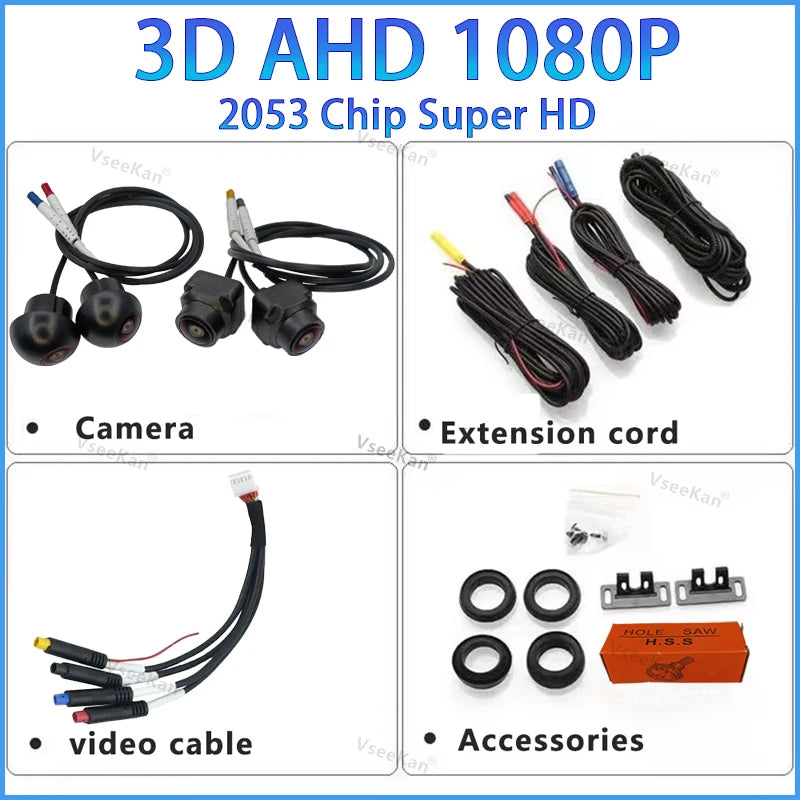 360 camera for car 3D ahd1080p 2053 sensors suitable for Android screens has 360app 25fps. Night vision with antifreeze.