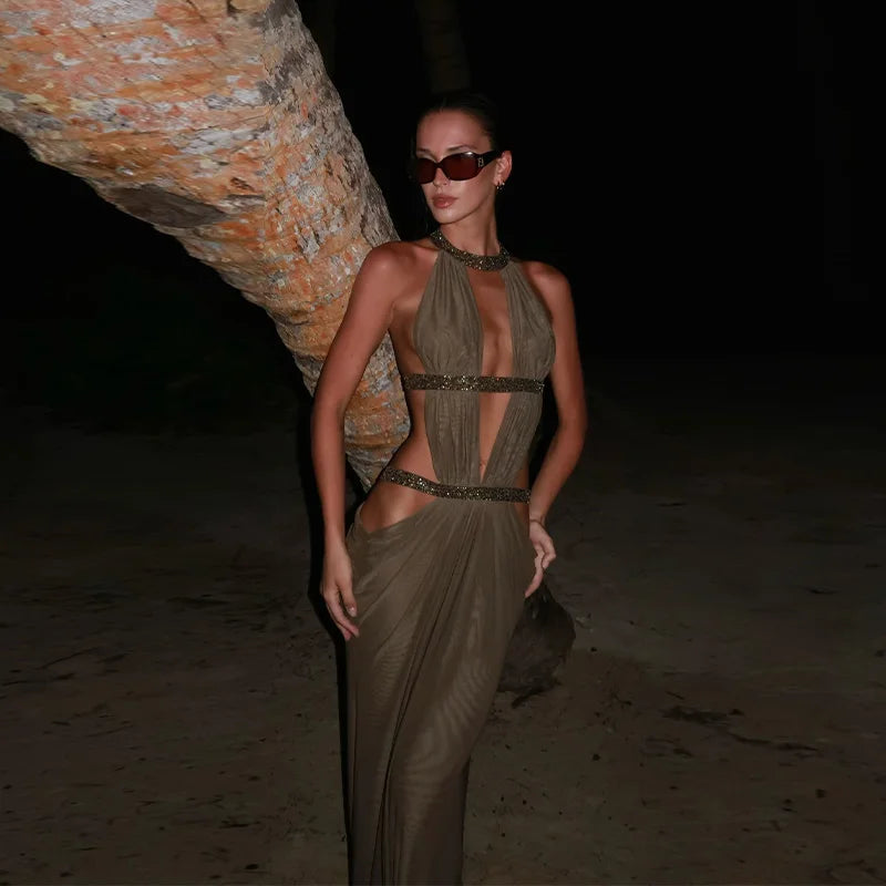 Trendy Nightclub Dress Designers Retro Stylish Minimalist Cutout Draped Ruched Maxi Skirt Women Club Party Outfit