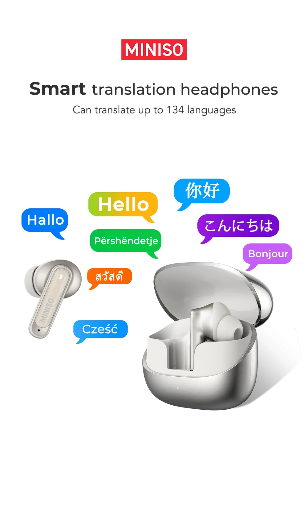 MINISO MS106 Bluetooth Earphones  AI Translator Earbuds TWS Ear Clip Sports Earphones Noise Reduction Wireless Headphones