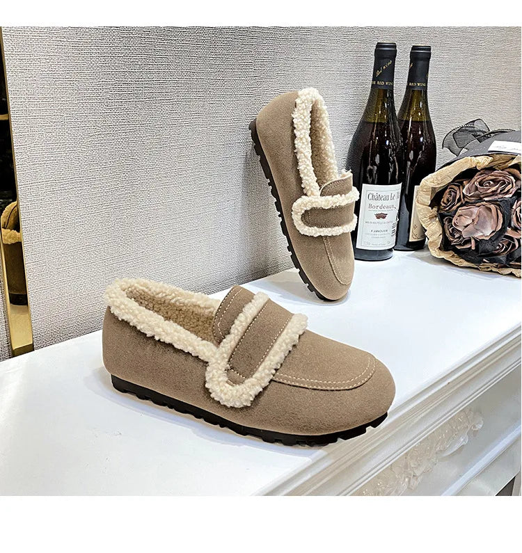 2026 Faux Suede Flats Women Lambswool Loafers Winter Warm Cotton Shoes Ladies Platform Fleeces Mocasines Female Sheep Fur Boots