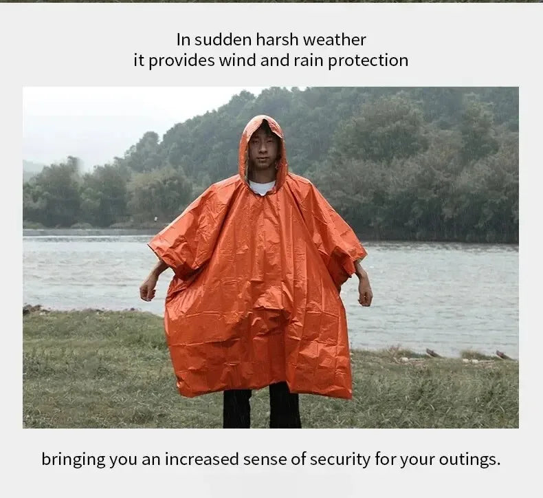 Emergency Rain Poncho Thermal Blanket Poncho Weather Proof Outdoor Survival Camping Gear Survival Gadgets