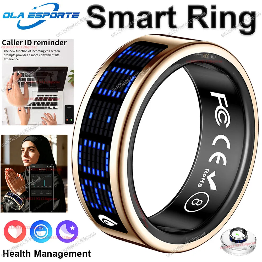 2026 New R12 Smart Ring with Display Screen and Touch, Wireless Charging, Health Manager, 5 ATM Waterproof Ring For Men Women