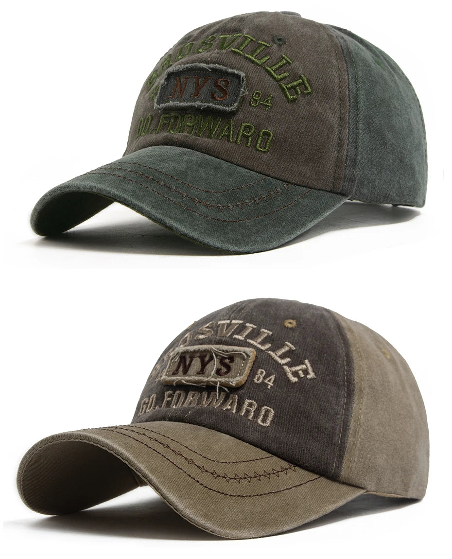 Vintage Washed Two Tone Baseball Cap Men Women Letter Embroidery Distressed Dad Hat Contrast Stitch Adjustable Sun Hat Unisex