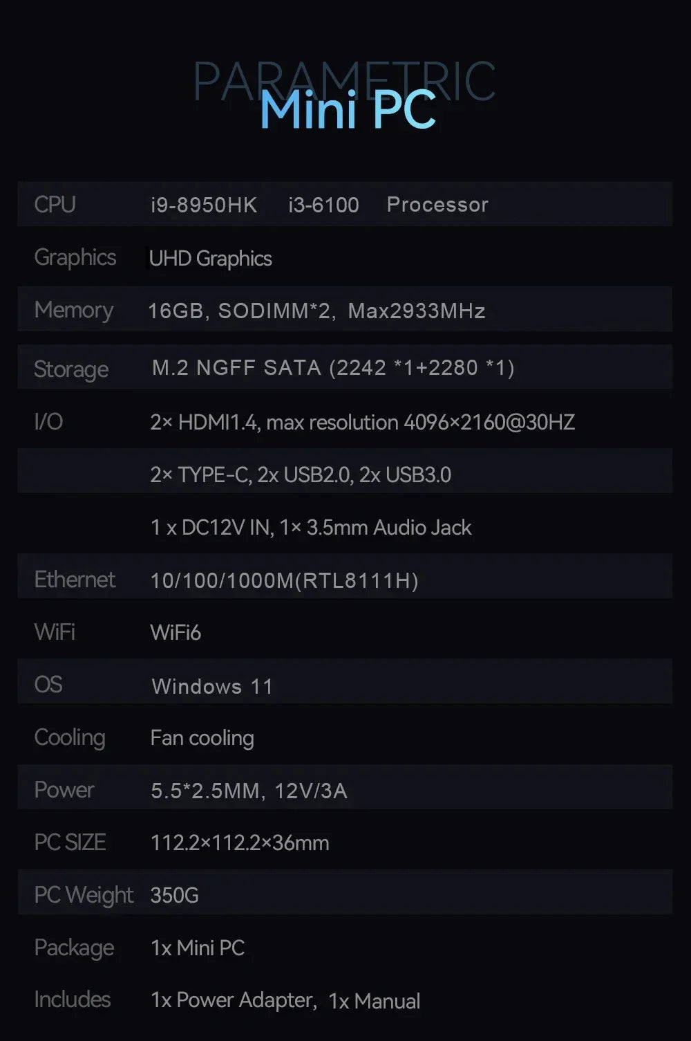 NEW Mini PC Intel I9 8950HK Windows 11 Pro 16GB RAM 1TB SSD Small Pocket Computer 4K 60Hz WiFi6 BT5.2 Gaming Desktop PC Portable