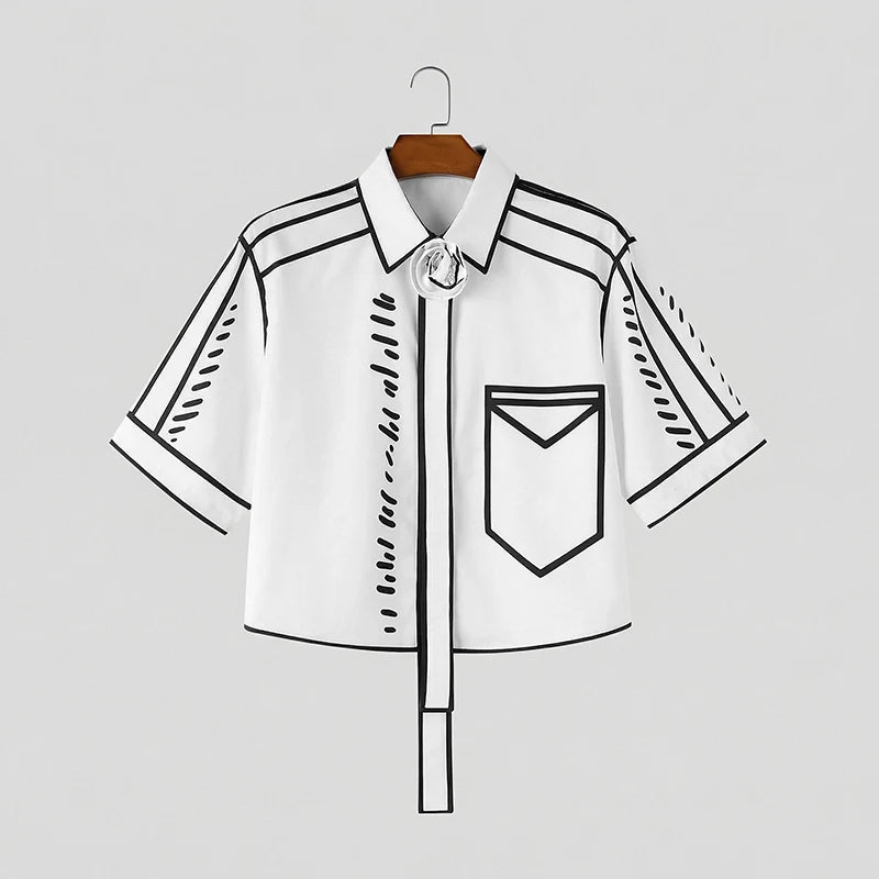 INCERUN Men's Shirt Printing Lapel Short Sleeve Flower Casual Men Clothes Streetwear Summer 2026 Fashion Crop Tops For Man S-5XL