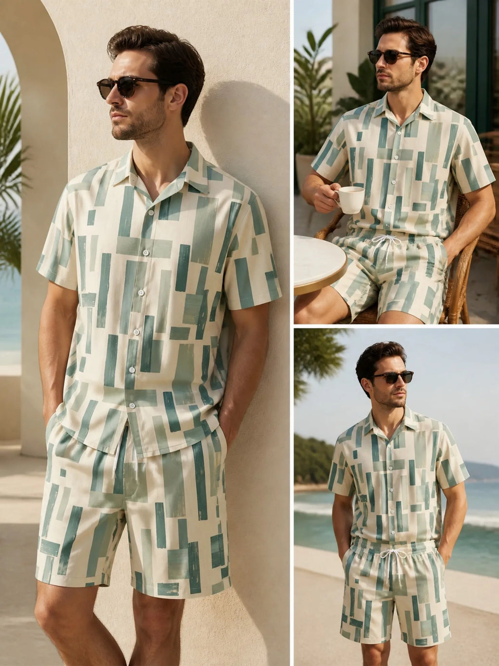 Mens Floral Short Sleeve Shirt and Drawstring Shorts Set Beach Vacation Relaxed Summer Two Piece Weekend Beach Outfit Travelwear