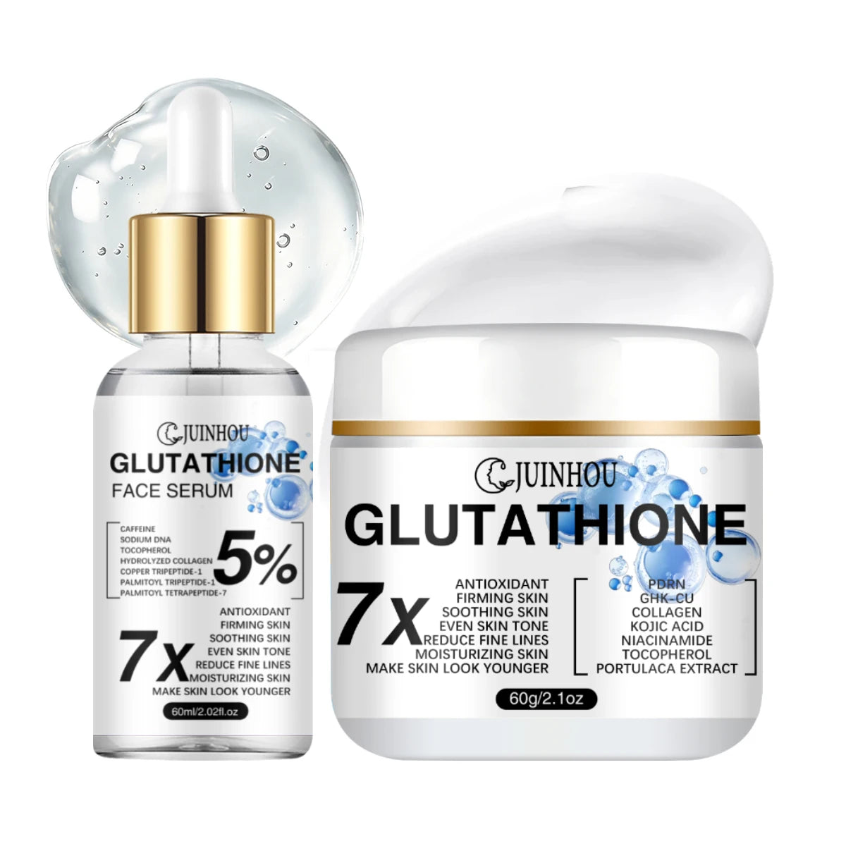 JUINHOU Glutathione Facial Cream Serum Set Antioxidant Brightening Even Skin Tone Moisturizing Suitable For Daily Facial Care