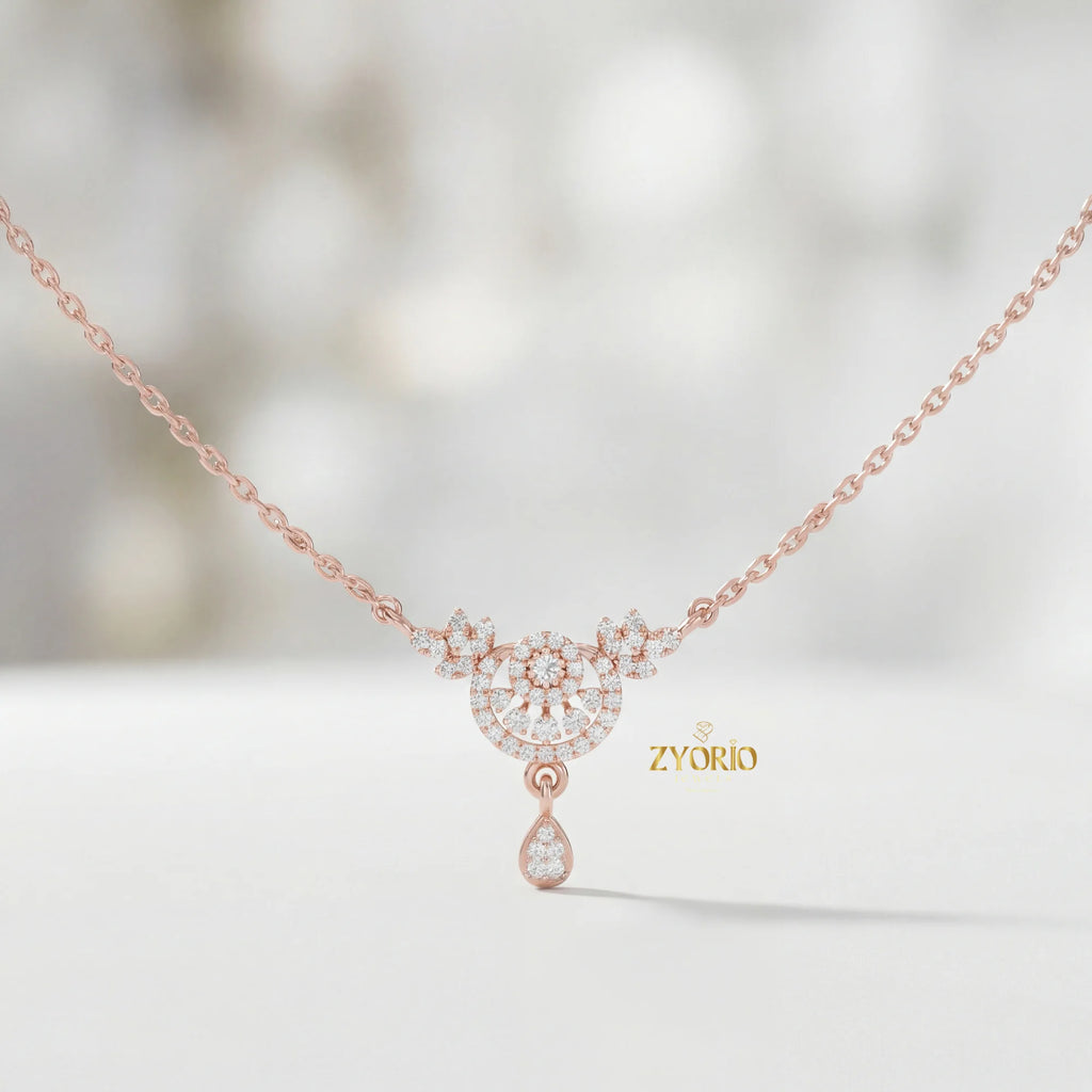 ZYORIO Women's Rose Gold Diamond Pendant Necklace Floral Design Pave Setting Round Brilliant Cut Teardrop Drop Romantic Wedding