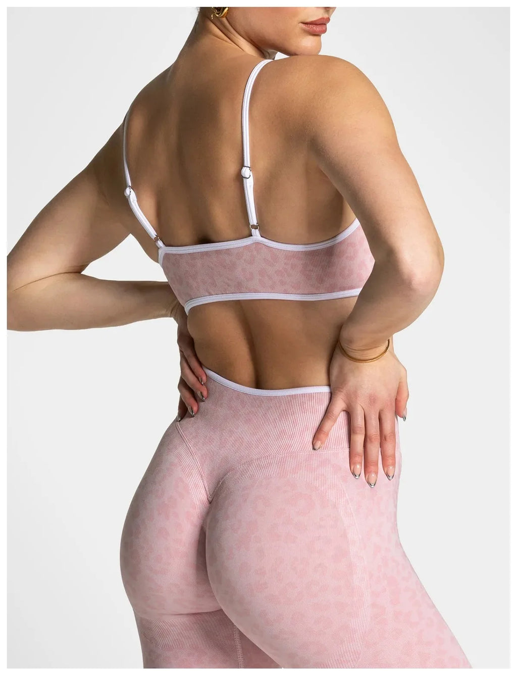 NO LOGO Women leopard print yoga fitness suit, contrasting edge sports bra high waisted leggings running cycling headband