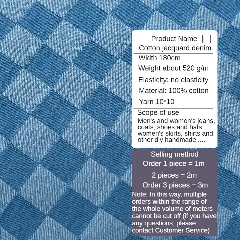 100% Cotton Jacquard Denim Fabric Plaid Jeans By The Meter for Dress Shirt Designer Clothing Sewing Washed Thickened Cloth Blue