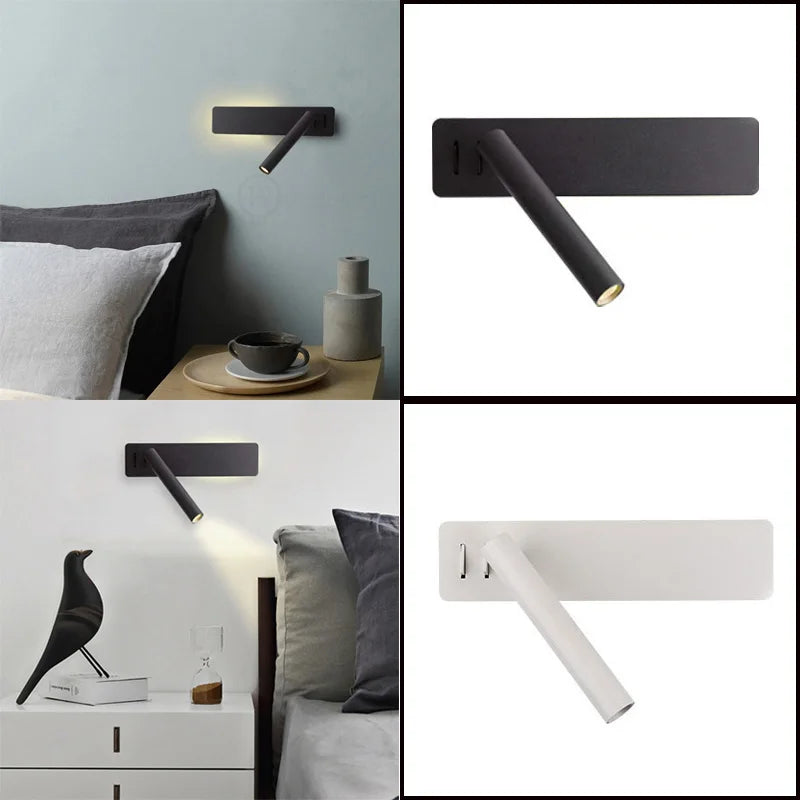 LED Wall Reading Lamp for Bedroom Hotel Minimalist Night Book Lamp Rotatable Bedside Sconce 3W Spotlight Home Lighting Fixture