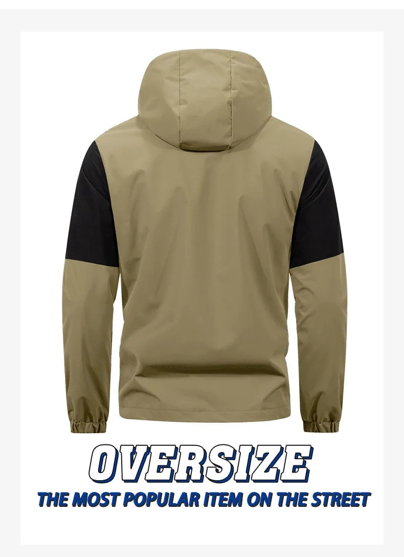 Men's Windproof Waterproof Hooded Jackets Big Pockets High Street Print Outdoor Windbreaker Coat for Hiking Trekking Streetwear