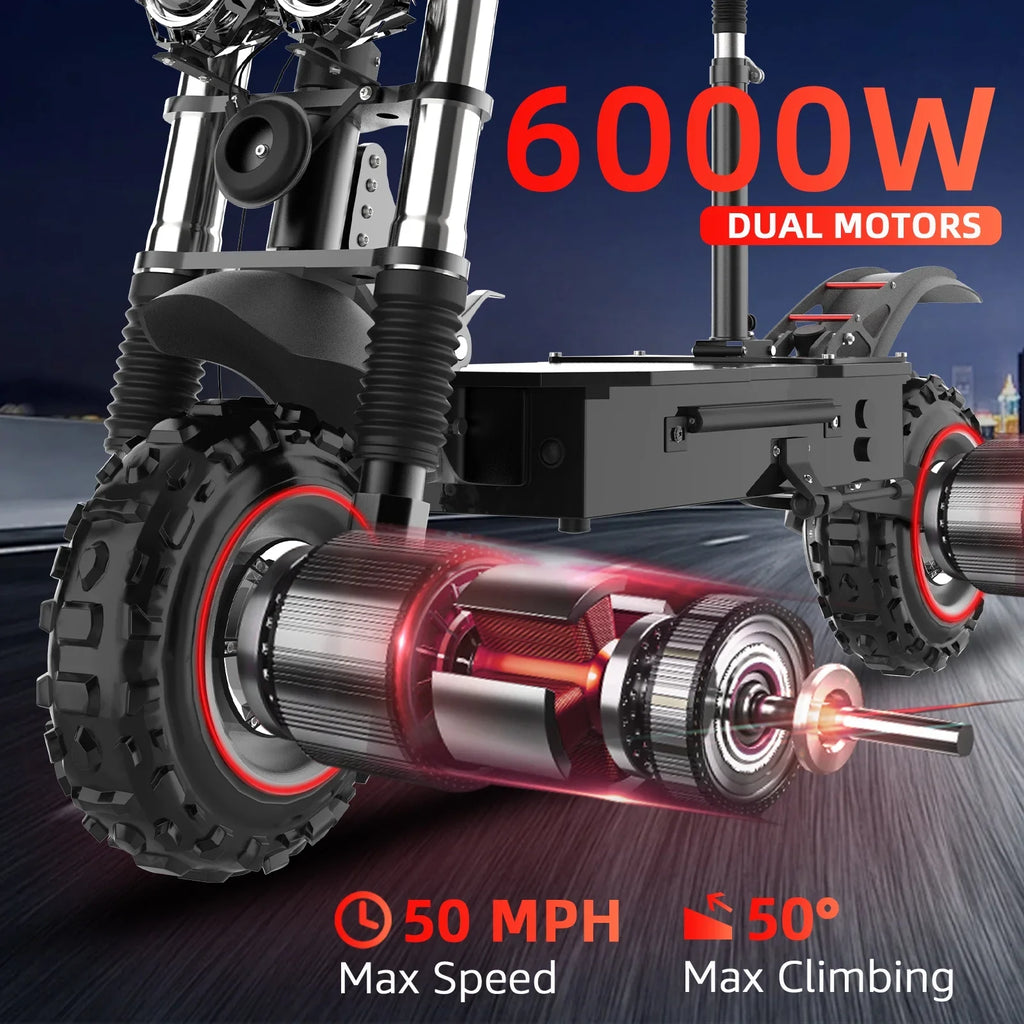 1200W-6000W SingleDual Motor Electric Scooter Adults 72V 60V 52V 48V Off Road Winter Snow Anti-Slip Foldable E-Scooter