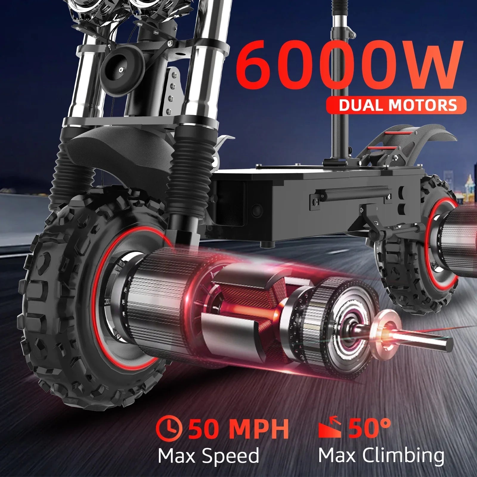 1200W-6000W SingleDual Motor Electric Scooter Adults 72V 60V 52V 48V Off Road Winter Snow Anti-Slip Foldable E-Scooter