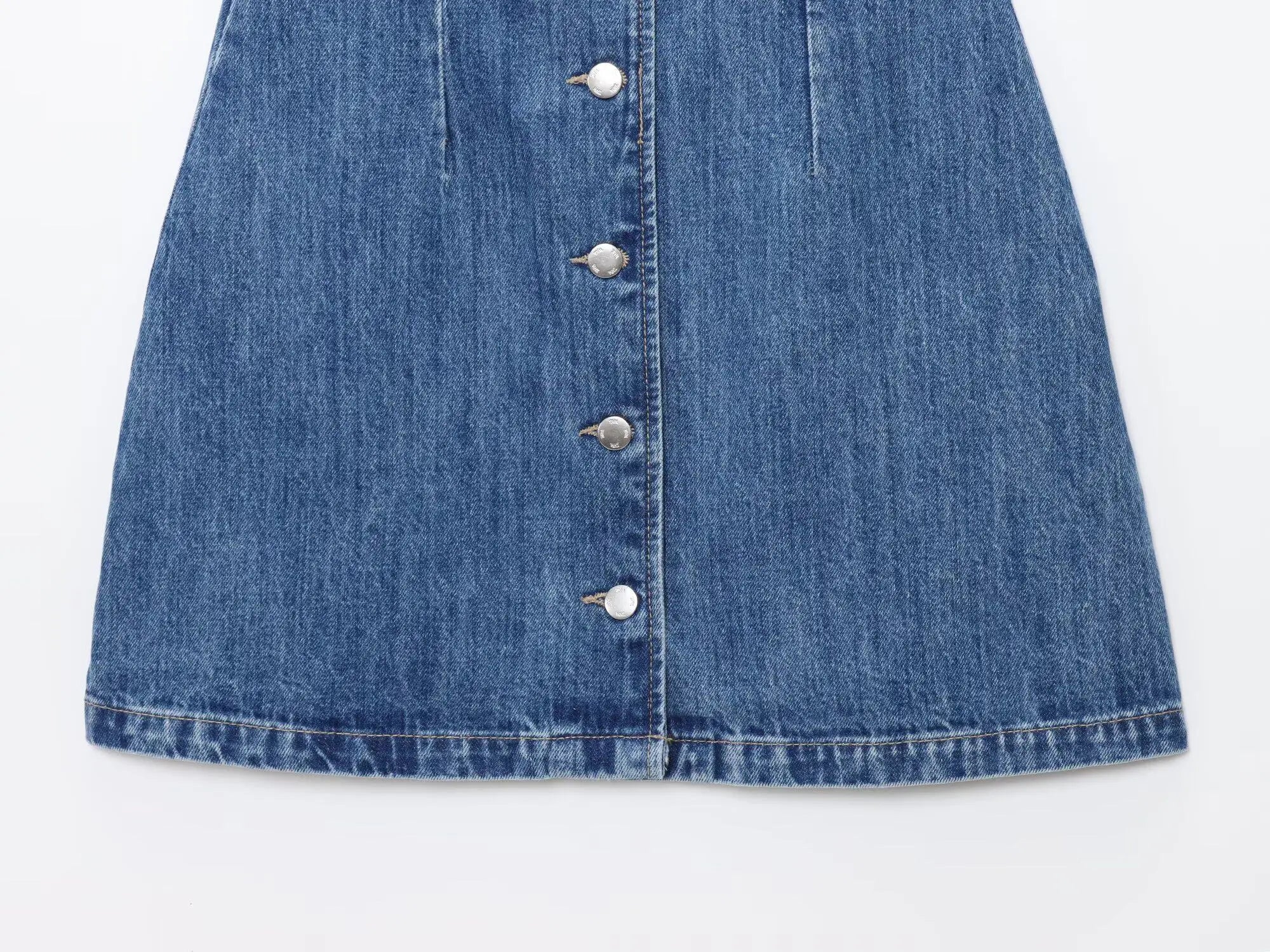 Women Denim Short Dress Round Neck Sleeveless Vest Style Single Breasted Design Solid Color Simple Daily Casual Versatile Dress