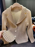 Pleats Original High-end Simple Solid Wave Pleated Small Suit Casual Versatile Long-sleeved Short Jacket Female Spring New