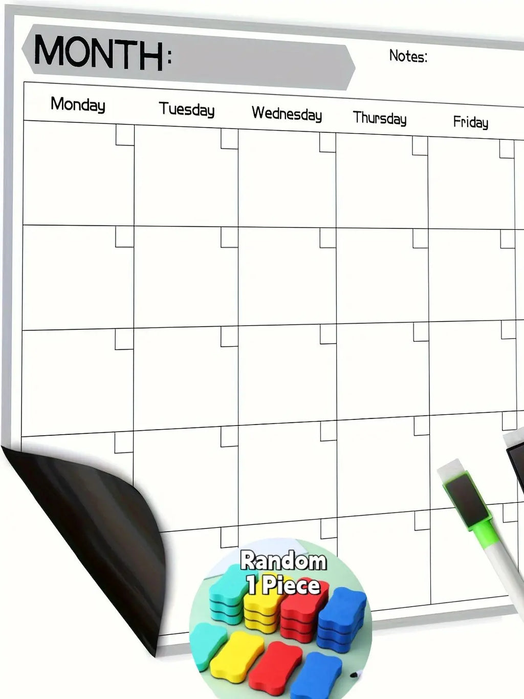 Material Magnetic Refrigerator Calendar - Dry Erase Monthly Planner - 17x12 Rectangle Whiteboard Fridge with 4 Markers and Erase