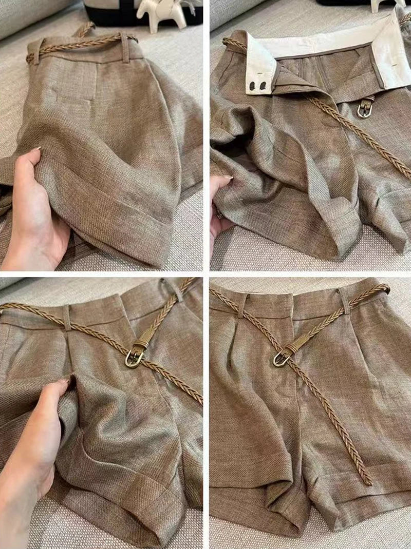 High Waist A-Line Linen Shorts for Women Summer Loose Casual Wide Leg Shorts Fashion All Match Home Comfortable Shorts New
