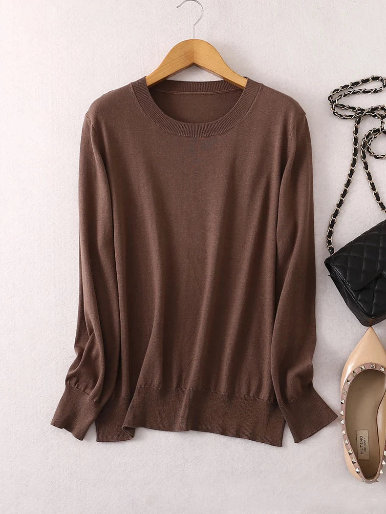 SuyaDream Woman Basic Sweaters Silk and Cashmere Blend O neck Pullovers Solid Sweaters 2024 Fall Winter Bottoming Shirts