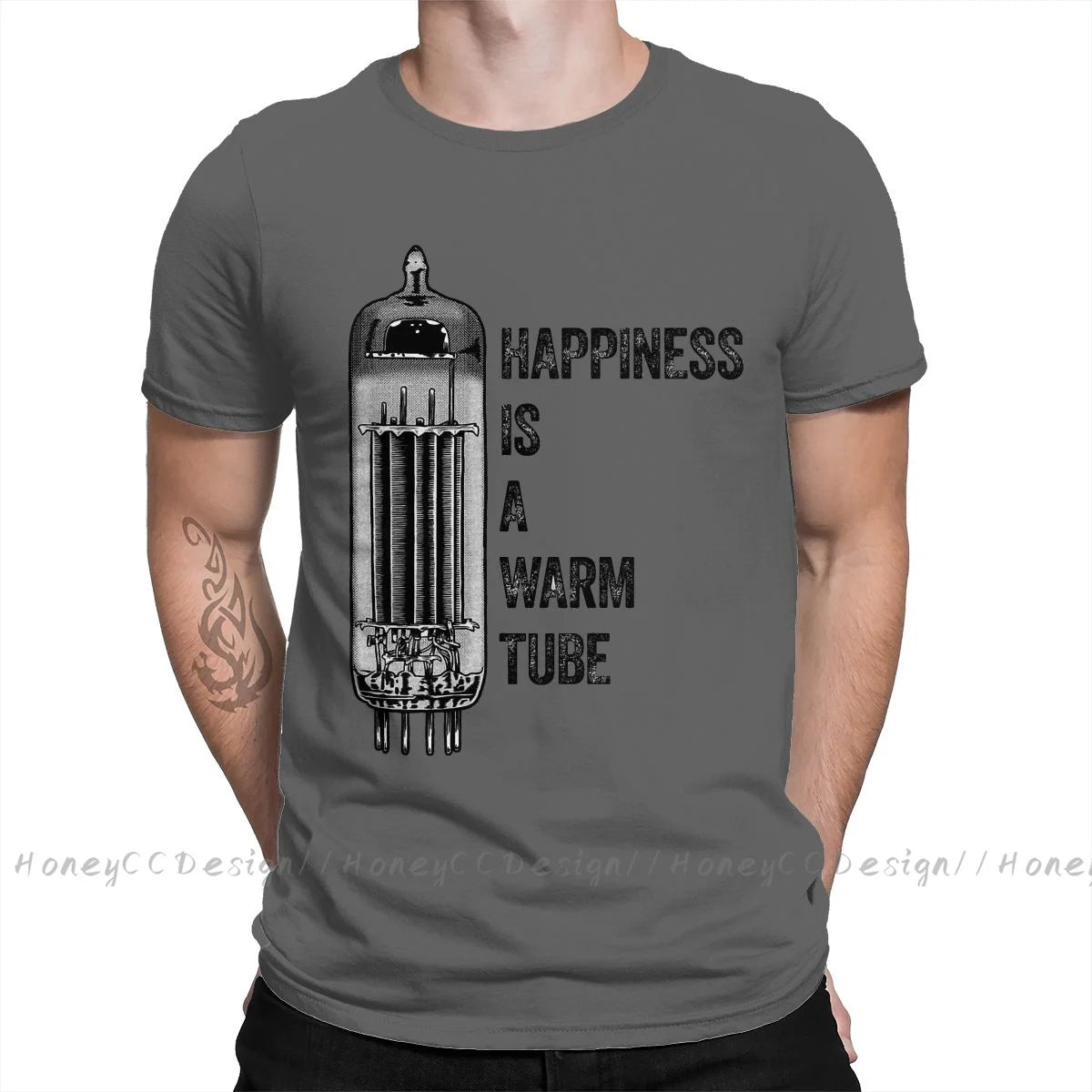 Vacuum Tube Happiness Is A Warm Tube, Vacuum Tube, Valve Print Cotton T-Shirt Camiseta Hombre For Men Fashion Streetwear Shirt