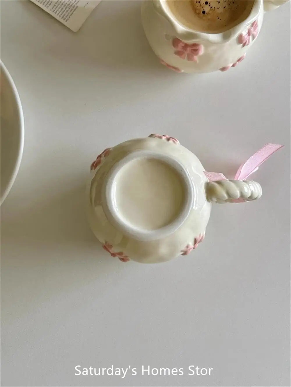 Cute Pink Relief Bow Ceramics Mug Cups Coffee Milk Drinks Ceramics Handle   Cup with Box Girls  Gift