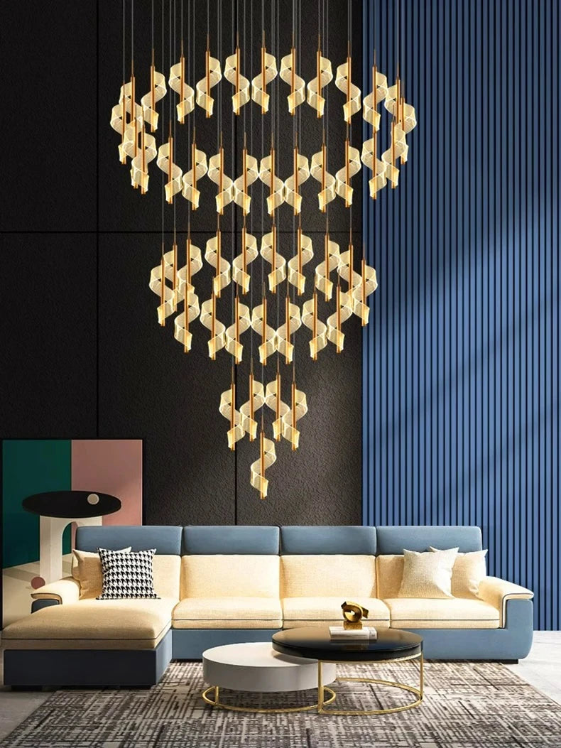 Modern LED Staircase Chandelier Living Room Villa Hall Light Luxury Long Line Spiral Duplex Building Nordic Simple Chandelier