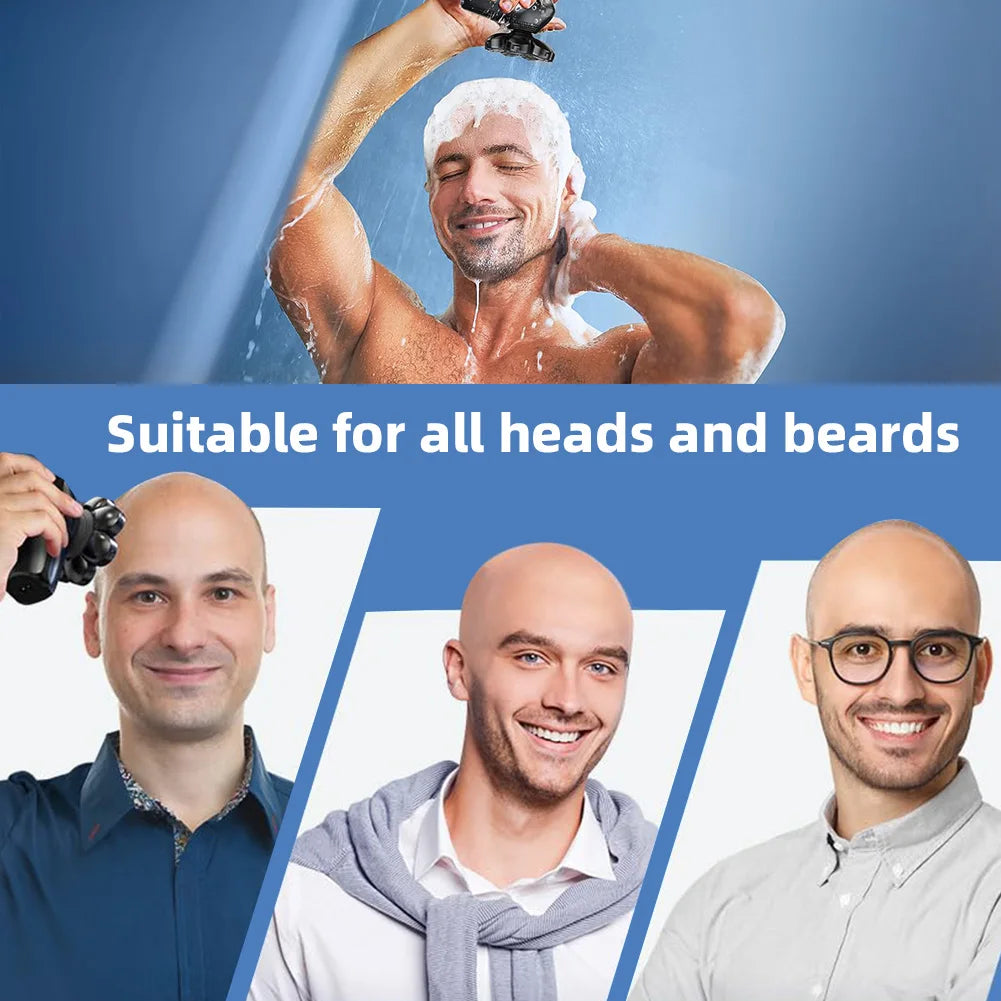 6-In-1 Electric Head Shaver for Bald Men 7 Blades Floating Razor Hair Trimmer USB Recharge LED Display Beard Shavers Waterproof