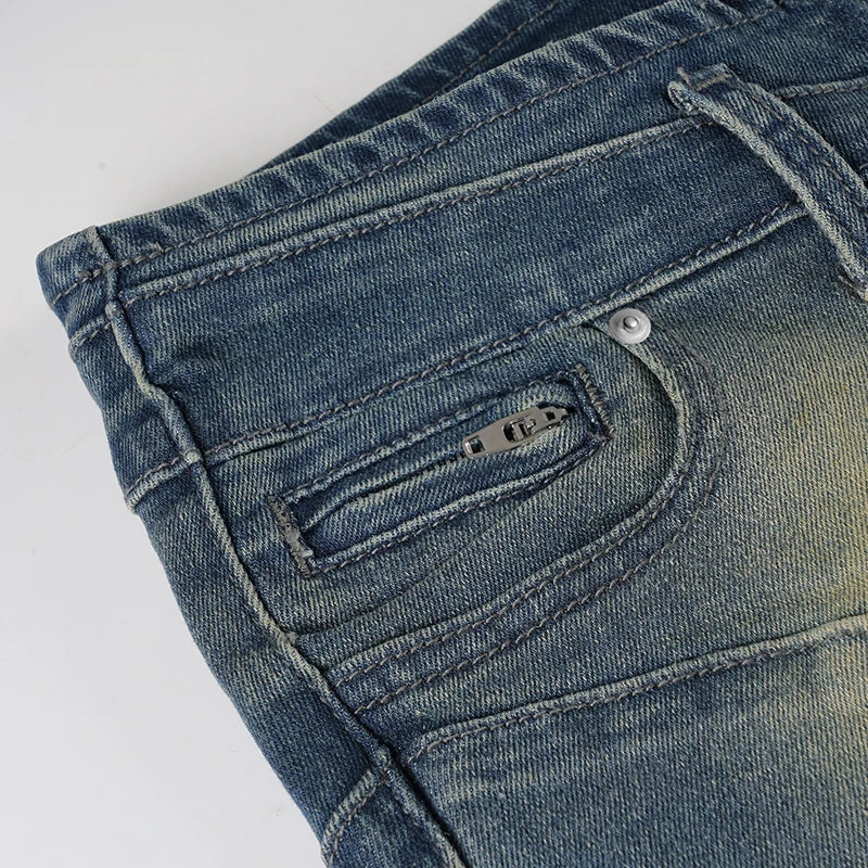 SUCHCUTE Fashion Vintage Low-Waisted Jeans for Women Y2K Streetwear Slim Denim Pants Retro Grunge Skinny Jeans All Match Clothes