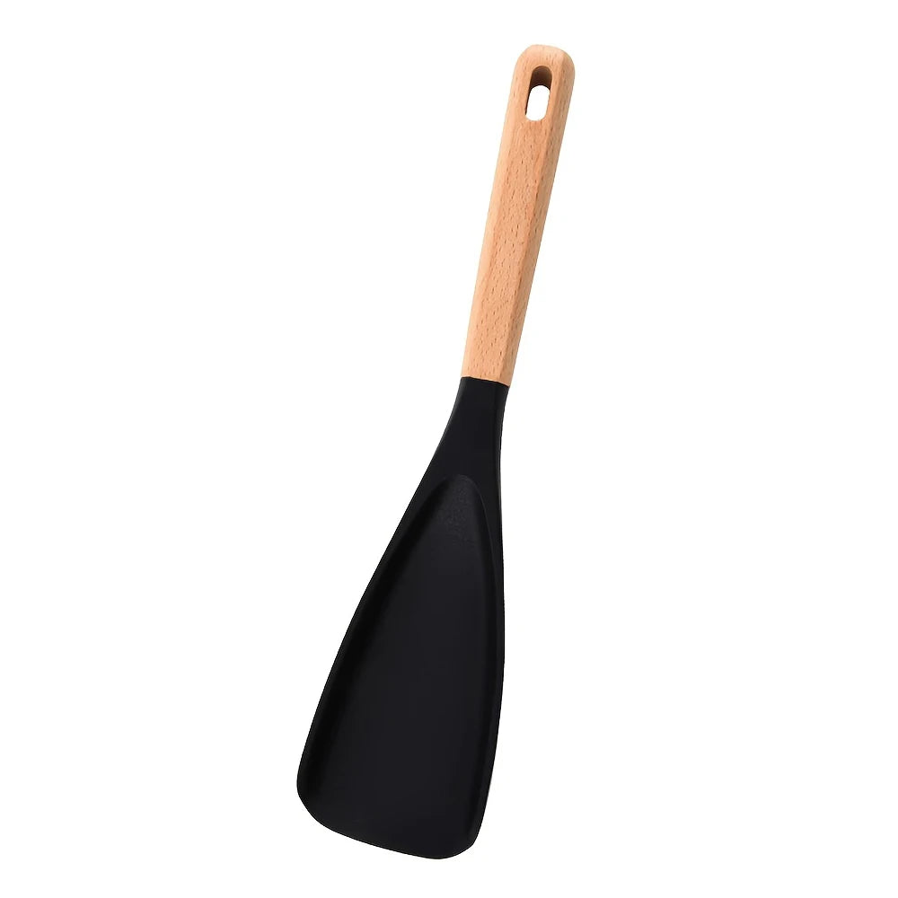 Multifunction Silicone Cooking Spoon Spatula for Nonstick Cookware, Heat Resistant Kitchen Gadgets Utensil with Wooden Handle
