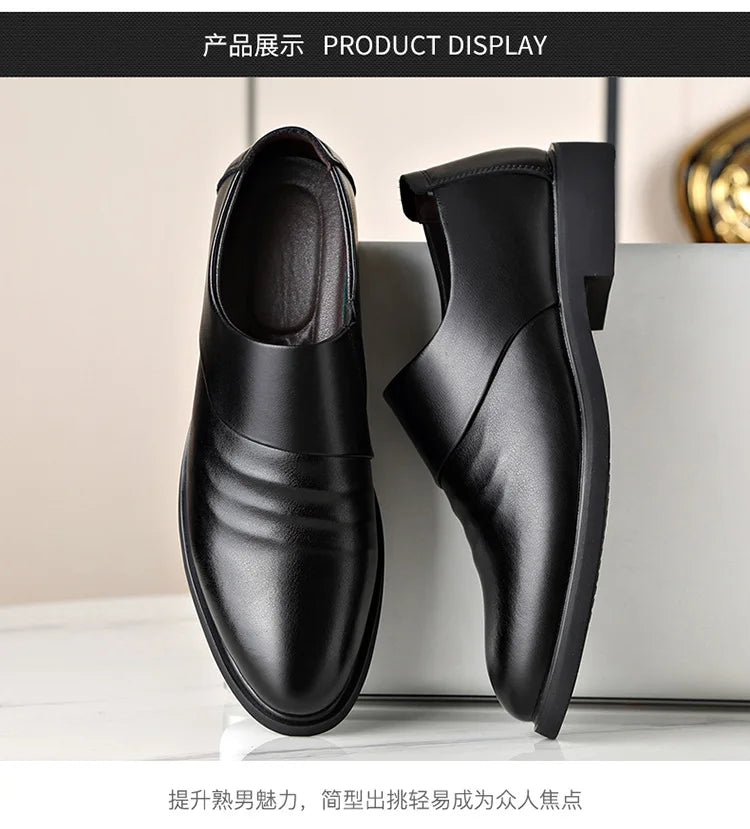 Spring Autumn Cow Leather Shoes for Men Fashion Casual Increase New Designer Men's Dress Shoes Black Platform Shoes Male