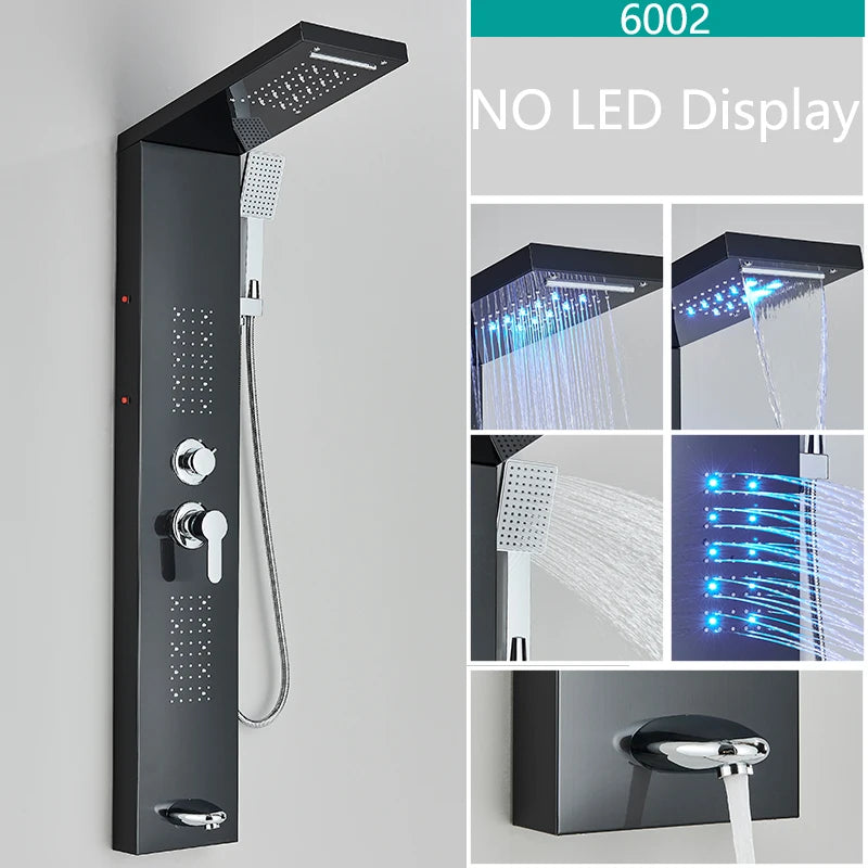 LED Shower Faucet Bathroom SPA Massage Jet Shower Matte Black Column System Waterfall Rain Shower Panel Bidet Sprayer Tap