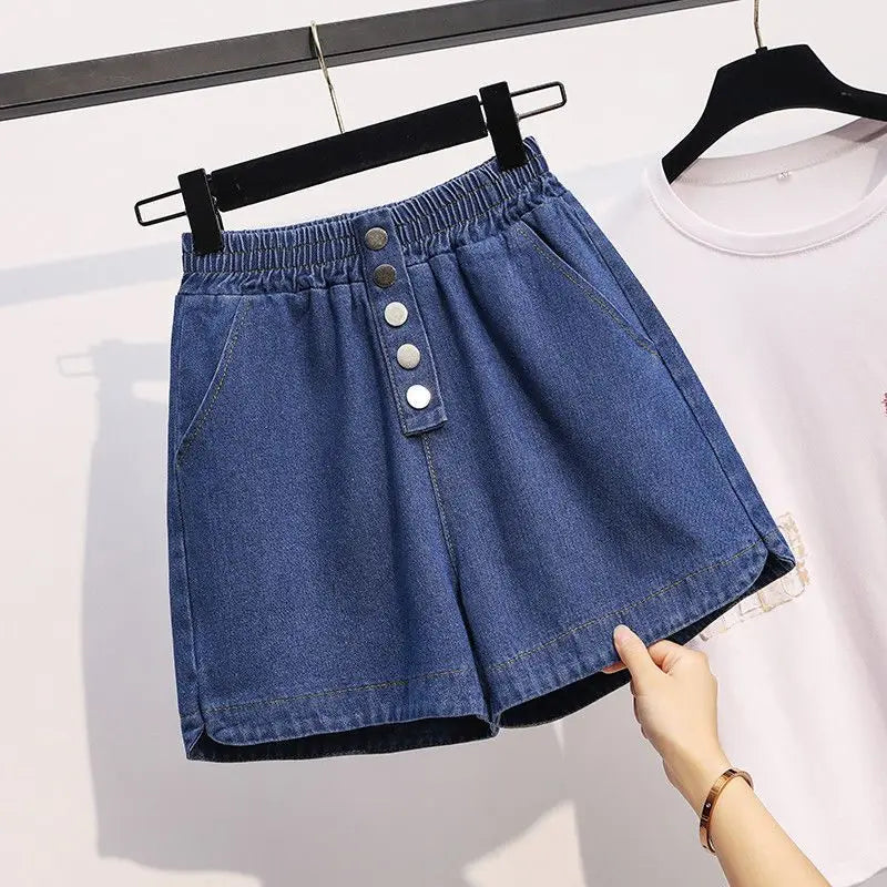 Denim Shorts for Women Korean Style Young College Girls Clothing Summer Elastic Waist Fashion Soft Loose Streetwear Chic Pockets