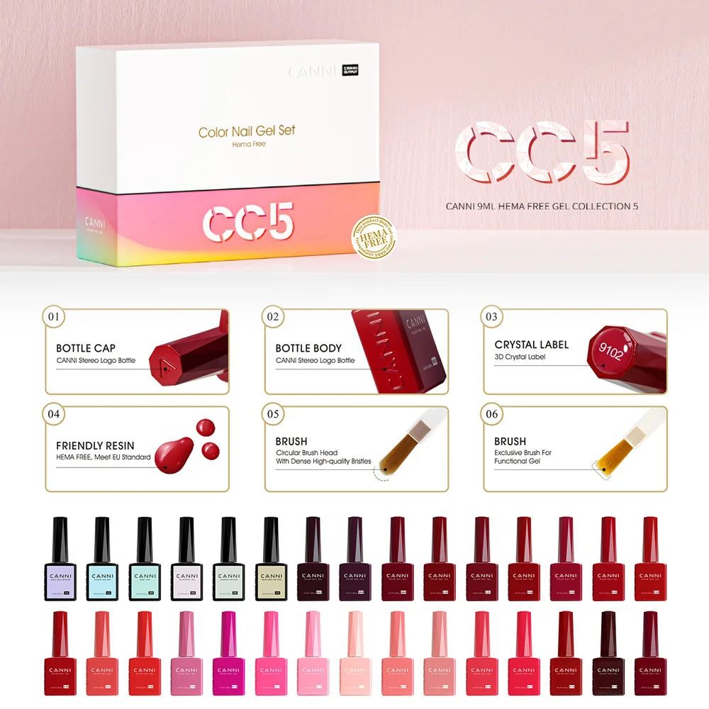 CC8 CANNI 9ml Nail Gel Polish HEMA FREE Summer Nails Color Soak Off UV LED Semi Permanent Smoothy Texture Nail Art Manicure