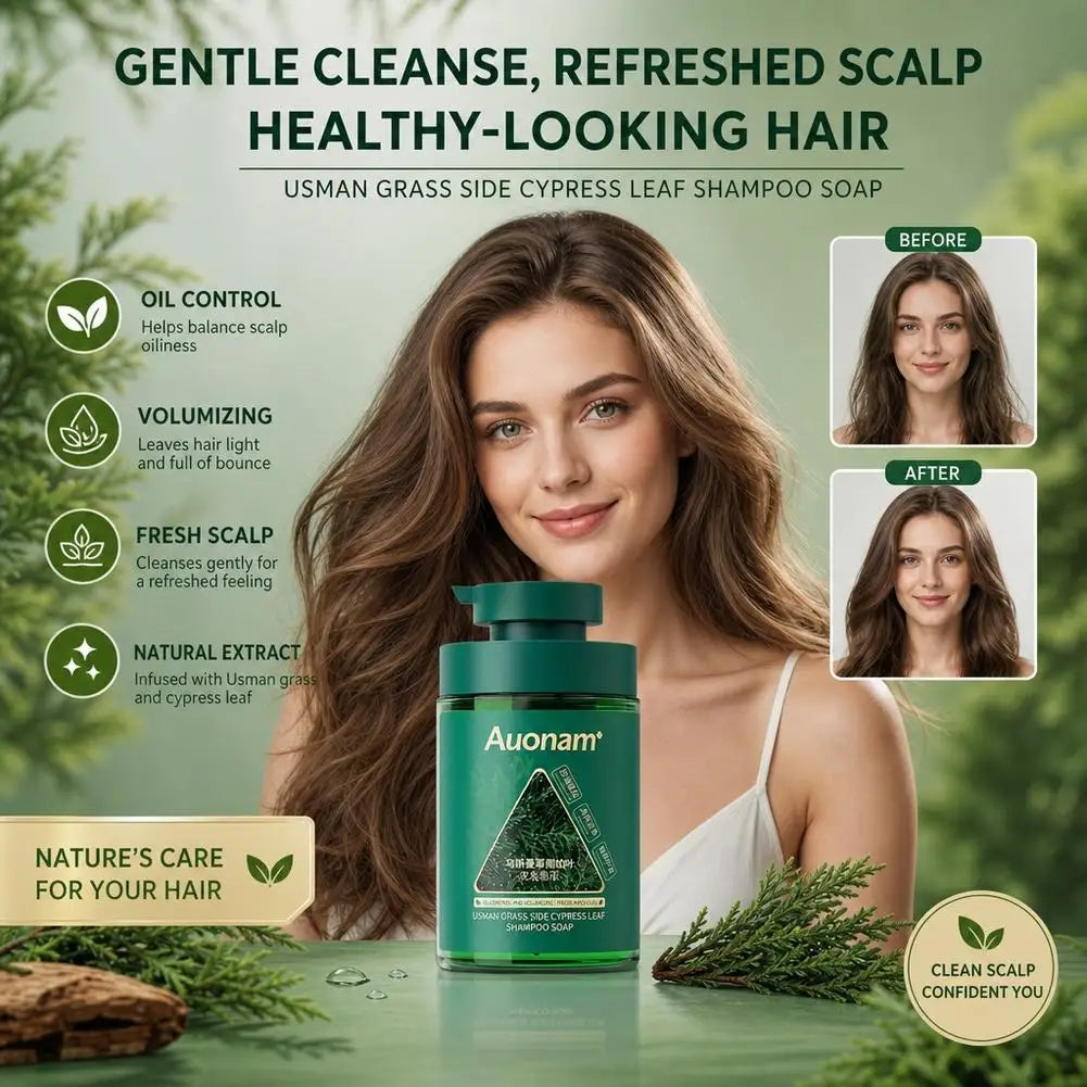 Usman Grass & Platycladus Shampoo&Bar Handmade Solid Soap Strengthens Root Anti Hair Loss Herbal Shampoo Soap Hair Growth